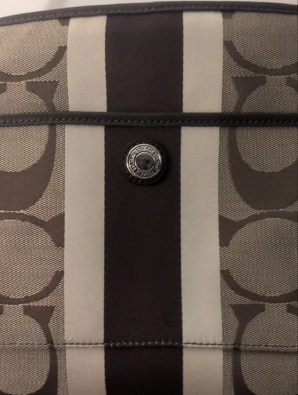 Coach Hampton Khaki and Chocolate Signature Stripe Shoulder Bag